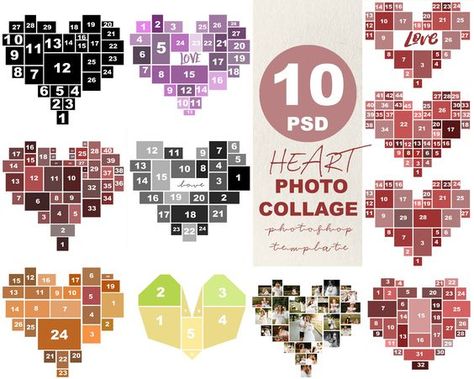 Heart Photo Collage Printable, Gift for Valentine's Day, Digital collage, Anniversary gift, Personalized Photo Collage, Family Heart Collage Heart Picture Collage Layout 4x6, Heart Collage Template Layout, Heart Of Photos, Anniversary Photo Collage Ideas, Heart Photo Collage Template 4x6, Heart Collage Of Pictures, Heart Out Of Pictures, Digital Gifts Ideas, Heart Picture Collage Layout