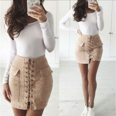 Suede skirt outfit