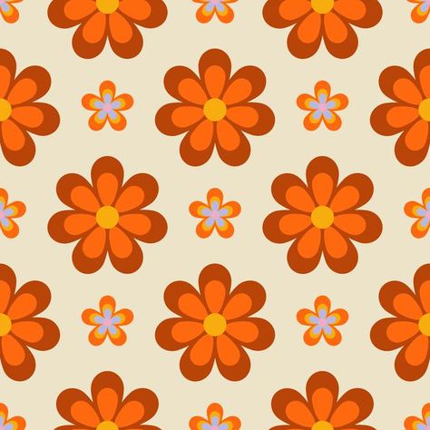 Retro Designs Pattern, Orange Hippie Aesthetic, 1970s Background, Retro Prints And Patterns, 60s Flower Pattern, 70s Background, 70s Flower Pattern, Retro Flower Print, Hippie Aesthetic