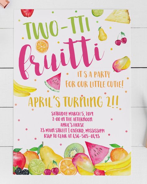 Fruit Themed Birthday Party, Twotti Fruity, Tutti Frutti Birthday Party, Fruit Birthday Party, 2nd Birthday Party For Girl, Fruit Birthday, Second Birthday Ideas, Fiesta Tropical, 2nd Birthday Party Themes