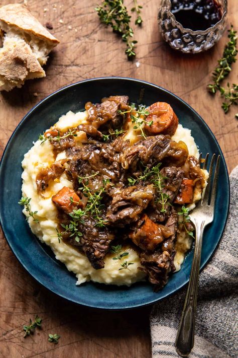 Cider Braised Short Ribs with Caramelized Onions | halffbakedharvest.com Magical Cupcakes, Braised Short Rib Pasta, Beef Bourguignon Recipe, Short Ribs Slow Cooker, Half Baked Harvest Recipes, Slow Cooker Ribs, Slow Cooker Pasta, One Pot Dinners, Braised Short Ribs