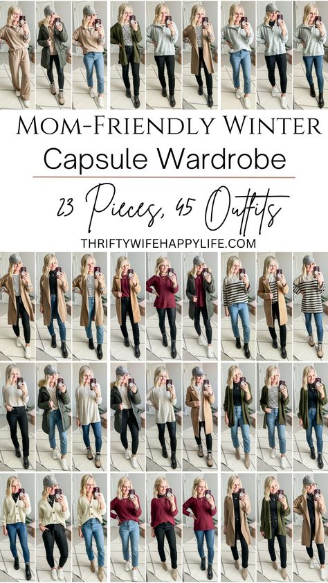 Mom-Friendly Winter Capsule Wardrobe for Winter 2023/2024 Casual Dress Up Outfits Winter, Mom Outfits Capsule Wardrobe, French Inspired Capsule Wardrobe, Mom Style Winter 2023, Casual Outfit For Winter, Winter Clothes Capsule, Women’s Winter Capsule Wardrobe, Women’s Work Outfits Winter, Mom Wardrobe Capsule