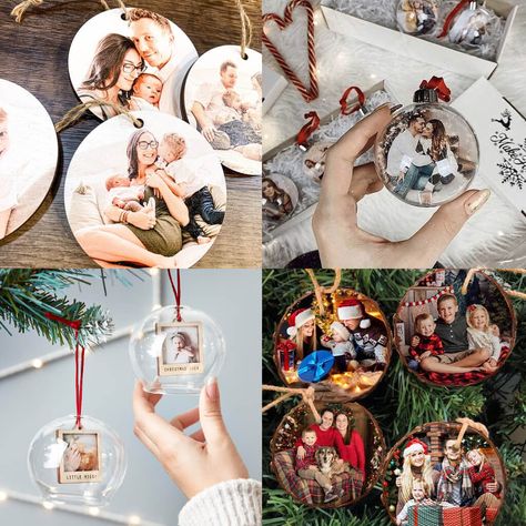 20 DIY Photo Ornaments to Decorate Your Christmas Tree Home Made Picture Christmas Ornaments, Diy Picture Wood Ornaments, Salt Dough Ornaments With Pictures, Christmas Tree With Photos Ornaments, Christmas Tree Picture Ornaments, Christmas Ornaments Homemade With Photo, Diy Wood Picture Ornaments, Pictures In Ornaments Diy, Pictures Ornaments Diy