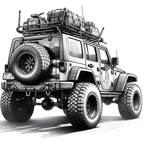 Off road jeep hand drawn vector line art... | Premium Photo #Freepik #photo #transportation #art #sport #abstract Cartoon Jeep Drawing, Vehicles Drawing, Jeep Drawing, Jeep Driving, Adventure Jeep, Camping Drawing, Off Road Jeep, Jeep Art, Vector Line Art