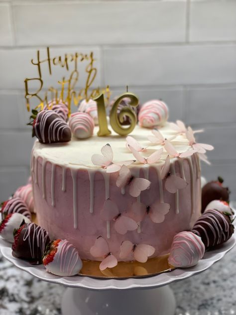 Sweet 16 Fondant Cakes, Sweet 16 Strawberry Cake, Sweet 16 Cake And Cupcakes, Sweet Sixteen Birthday Cake Ideas, Small Sweet 16 Cakes, Sweet 16 Party Ideas Cake, Sweet 16th Cake Ideas, Teen Birthday Cake Girl, Sweet 16 Party Cake Ideas