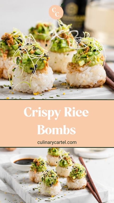 Japanese Appetizers, Vegetarian Asian, Thai Snacks, Sushi Recipes Homemade, Asian Appetizers, Crispy Rice, Sushi Recipes, Sushi Rice, Rice Crispy