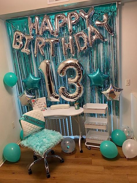 13rh Birthday Ideas, 13 Party Decorations, Themes For 13th Birthday Party, Things To Do For Your 13th Birthday Girl, Teal Blue Birthday Party Ideas, 13 Birthday Decor, 13 Bday Party Ideas Girls 13th Birthday, Birthday Theme Ideas 13, Things To Do For 13th Birthday