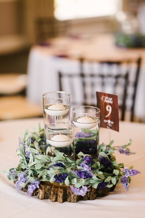 Grey And Purple Table Setting Wedding, Candle Flowers Centerpieces, Lavender And Sage Wedding Table Settings, Lavender And Greenery Wedding Decor, Lavender And Dark Purple Wedding, Dusty Purple Wedding Table Decor, Purple Wedding Reception Decorations Wedding Table Decor, Dusty Purple Wedding Centerpieces, Purple Farmhouse Wedding