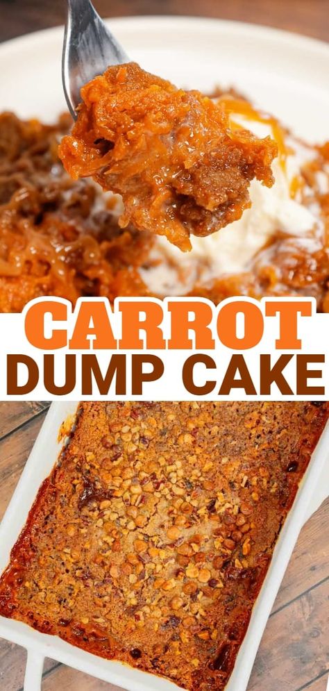 Carrot Cake Box Mix Recipes Duncan Hines, Better Than Carrot Cake Dump Cake, Dump Cake Recipes Carrot, Pumpkin And Carrot Cake Mix Recipes, Carrot Cake From Yellow Box Cake, Boxed Carrot Cake Mix Ideas, Recipes Using Carrot Cake Mix Boxes, Box Carrot Cake Hack, Carrot Cake Cobbler