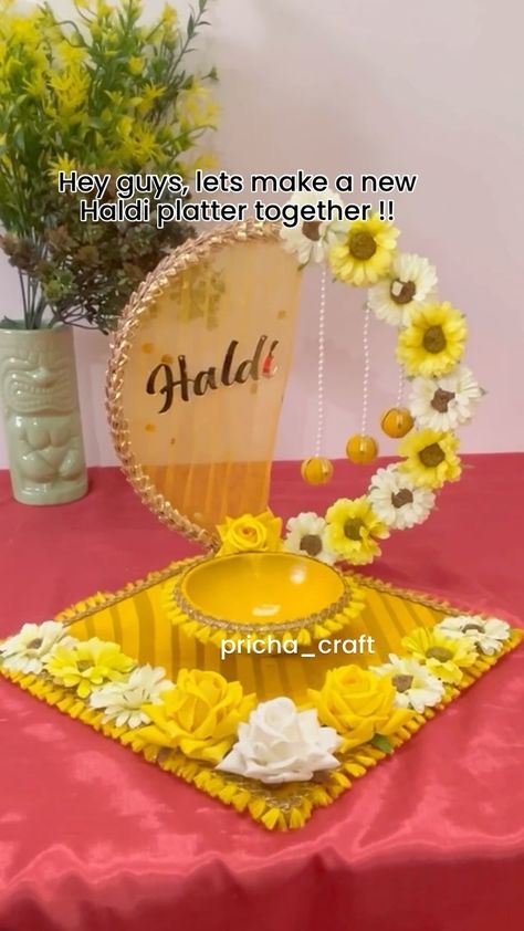 PRICHA | Day 8/30 New haldi platter in affordable range !! DM to order !! Whatsapp at 8887583137 !! . . . #HaldiCelebration #CustomCreation… | Instagram Haldi Mehandi Platter, Haldi Plater Ideas, Diy For Haldi Decoration, Wedding Ring Tray Ideas, Resin Haldi Platter, Diy Haldi Platter, Haldi Hampers, Wedding Items Decoration, Haldi Thali Decoration Ideas For Muslims