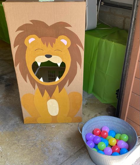 Diy Jungle Theme Birthday Party, Feed The Lion Game, Lion Bean Bag Toss, Safari Pinata Jungle Theme, Jungle Themed Activities For Toddlers, Lion Trunk Or Treat Ideas, Rainforest Crafts Kindergarten, Zoo Themed 2nd Birthday Party, Jungle Theme Birthday Games