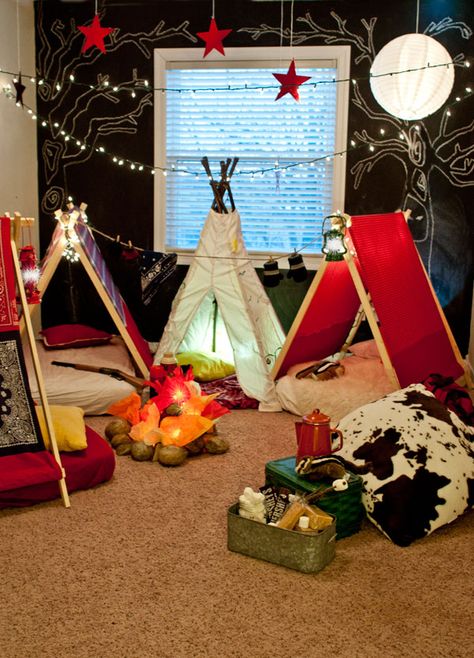 Indoor campout-SO cute!! Here's what's in my head @O.B. Wellness Donoghue-Ransley ! Indoor Camping Party, Camping Activities For Kids, Indoor Camping, Camping Theme Party, Camping Birthday Party, Camping Parties, Camping Set, Kids Tents, Camping Birthday