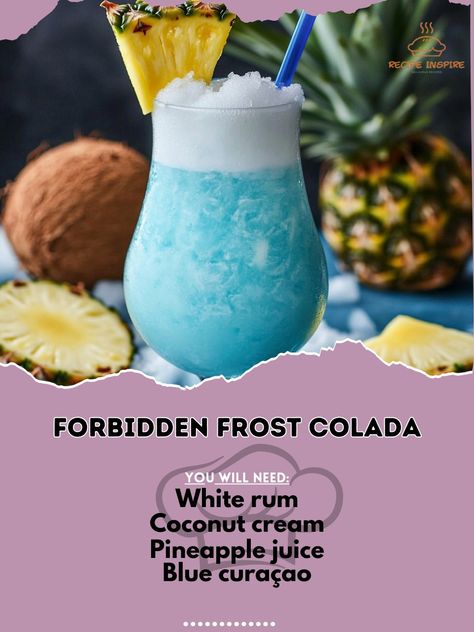 🍹✨ Indulge in the forbidden flavors of Forbidden Fantasy Colada! A tropical escape in every sip! 🍍🥥 #TropicalEscape #ForbiddenFantasyColada Forbidden Fantasy Colada Ingredients: Light rum (1 oz) Coconut cream (1 oz) Pineapple juice (1 oz) Blue curaçao (1/2 oz) Ice Pineapple slice & cherry (for garnish) Instructions: Fill a blender with ice. Add light rum, coconut cream, pineapple juice, and blue curaçao. Blend until smooth. Pour into a glass and garnish with a pineapple slice and cherry. ... Christmas Pina Colada, Alcoholic Milkshake, Bar Rescue, Pina Colada Recipe, Christmas Punch Recipes, Space Food, Yummy Alcoholic Drinks, Christmas Punch, Light Rum