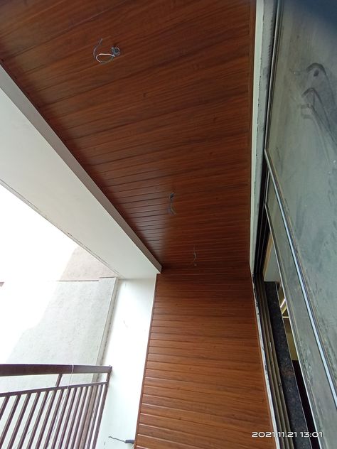 Pvc Design For Balcony, Balcony Fall Ceiling Design, Balcony Pvc Ceiling Design, Balcony Wooden Ceiling, Pvc Sheets For Ceiling, Pvc Ceiling Design Balcony, Balcony False Ceiling Designs, Pvc Panel Ceiling Design, Wall Sheet Design