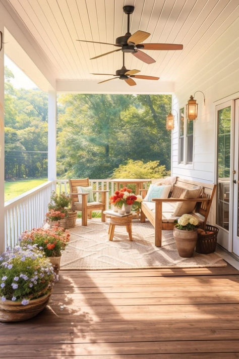 40+ Gorgeous Ideas to Transform Your Farmhouse Front Porch Front Porch Cottage Style, French Country Front Porch Ideas, Front Porch Furniture Ideas, Farmhouse Front Porch Ideas, Farmers Porch, Pretty Porches, Dream Porch, Farmhouse Front Porch, Porch Styles