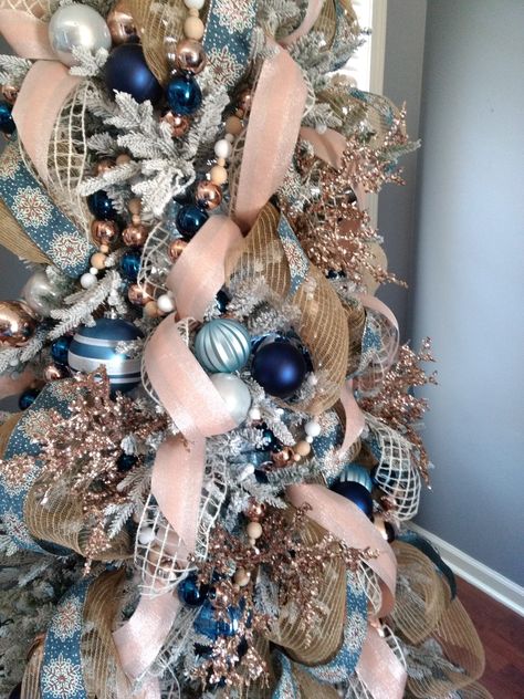 Pink And Blue Christmas Decorations Decorating Ideas, Blush And Blue Christmas Tree, Pink And Navy Christmas Decor, Blush And Blue Christmas Decor, Rose Gold And Navy Christmas Tree, Navy Blue And Pink Christmas Decor, Blue And Rose Gold Christmas Tree, Rose Gold Teal Christmas Tree, Navy Blue And Pink Christmas Tree