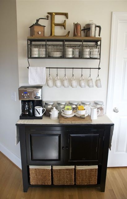 DIY ::Coffee bar Kitchen Island @ Home Design Ideas Diy Coffee Station, Diy Coffee Bar, Home Coffee Stations, Bar Inspiration, Coffee Nook, Home Coffee Bar, Casa Vintage, Makeover Ideas, Coffee Station