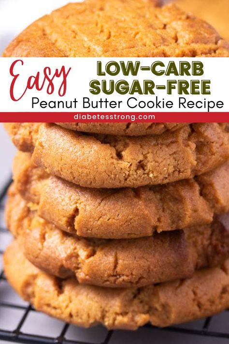 This easy, low-carb, sugar-free peanut butter cookie recipe is simple to make and delicious. You only need one bowl and five ingredients to enjoy this healthy treat and satisfy your cookie craving. With only four grams of carbs (mostly fiber) per cookie, these cookies are keto-friendly too. Low Carb Peanut Butter Recipes, Sugar Free Peanut Butter Desserts, Keto Pb Cookies, Sugar Free Cookies For Diabetics, Easy Sugar Free Desserts For Diabetics, Peanut Butter Keto Cookies, Sugar Free Desserts For Diabetics, Sugar Free Peanut Butter Cookies, Sugar Free Oatmeal Cookies