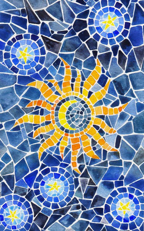 MOSAICS on Behance Mosaic Illustration, Mosaic Drawing, Watercolor Mosaic, Mosaic Art Diy, Colorful Mosaic, Sun Moon And Stars, Mosaic Garden Art, Mosaic Art Projects, Mosaic Tile Art