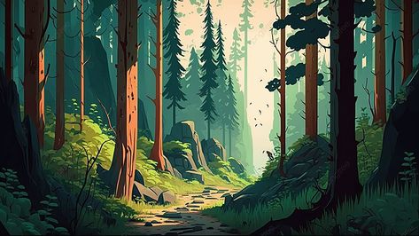 Ipad Forest Wallpaper, Cartoon Forest Background Illustrations, Green Forest Illustration, Forest Stream Illustration, Forest Vector Art, Illustration Art Forest, Forest Trail Drawing, Woods Illustration Forests, Forest Animation Background