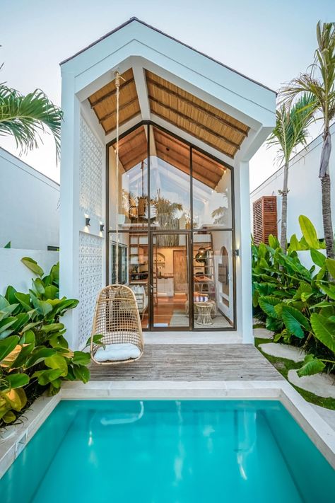 Small House With Lap Pool, Small House With Pool Ideas, Bali Inspired Villa, Beach House Bali Style, Tiny Resort Design, Small Villas With Pool, Bali Guest House, Bali Resort Design, Tiny Bali Villa