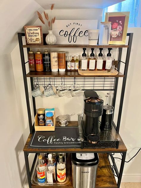 Adult Apartment Decor, Coffee Bar Inspiration, Drinks Area, Tea Rack, Office Coffee Bar, Coin Café, Coffee Bar Ideas, Coffee Bar Design, Love Cafe