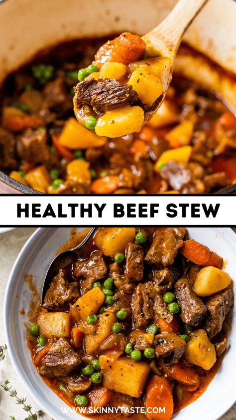 Stu Recipes Beef, Health Beef Stew, Skinnytaste Beef Stew, Meal Prep Beef Stew, Health Beef Recipes, Ideas For Beef Stew Meat, Beef Stew With Peas, Healthier Beef Stew, Beef Stew Meal Prep