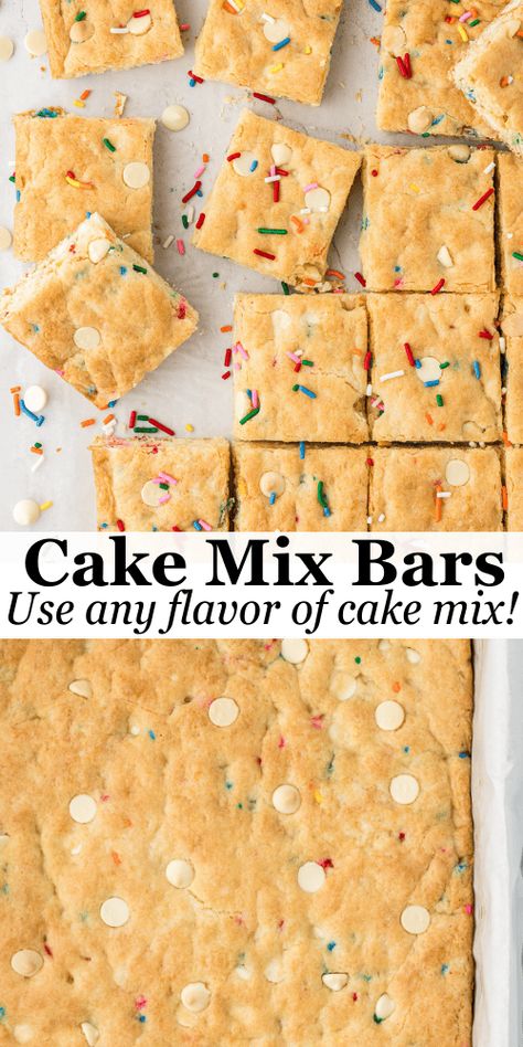 I am giving you not one, not two, but thirteen different flavor combinations for these cake bars! Made in less than 30 minutes, with just four base ingredients (and whatever add-ins you want), these soft, chewy cake mix cookie bars are always a huge crowd-pleaser! White Cake Mix Cookies, Chewy Cake, Cake Mix Bars, Cake Mix Cookie, Easy Dessert Bars, Cake Mix Cookie Bars, Recipes Using Cake Mix, Boxed Cake Mixes Recipes, Cake Mix Desserts