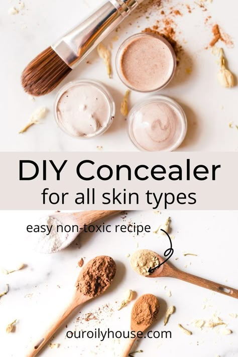 Make the best natural concealer using non-toxic, sustainable ingredients. makeup, DIY makeup, natural makeup Makeup With Natural Ingredients, Diy Natural Foundation, Natural Makeup Ingredients, Diy Concelear, Natural Ingredient Makeup, Diy Cream Foundation, Homemade Concealer Diy, Diy Liquid Foundation, Homemade Natural Makeup