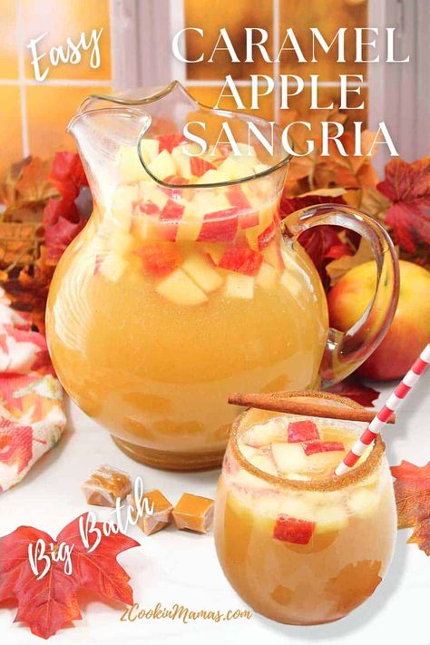 Apple Crisp Sangria, Fall Sangria With Vodka, Fall Sangria Apple Cider, Caramel Apple Pie Sangria, Carmel Apple Vodka Punch, Caramel Vodka Sangria, Apple Cider Caramel Vodka White Wine, Carmel Apple Cider Sangria Recipe, Apple Pie Sangria Recipe Caramel Vodka