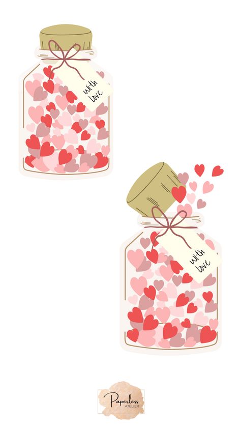 This is one of my favourites sticker for this Valentine's! A Jar filled with hearts and another with overflowing hearts. I really enjoyed designing this. #hearts #jar #valentines #valentine'sday #valentinesday #sticker #stickers #valentinesticker #valentinesstickers #love Romantic Crafts, Jar Of Hearts, Valentine Stickers, Illustration Ideas, Junk Journaling, Heart Stickers, Craft Inspiration, Valentines Day, Doodles