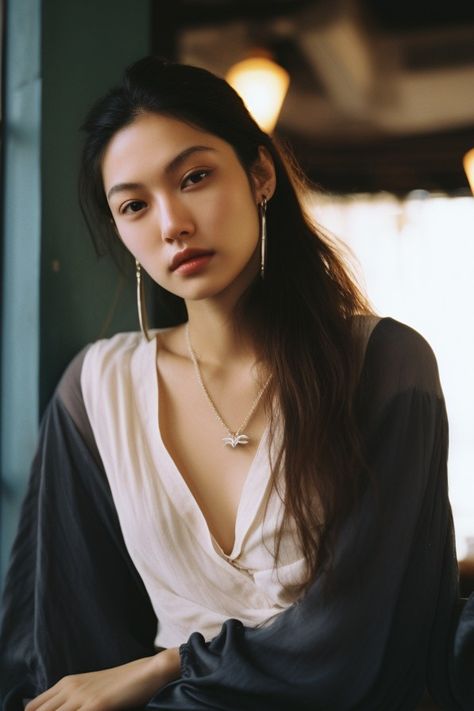 Beautiful modern Asian woman with ethereal essence Angelic Casual Outfit, Soft Dramatic With Angelic Essence, Angelic Ethereal Style, Romantic Ethereal Dramatic, Modern Ethereal Outfits, Ethereal Style Clothing, Classic Ethereal Essence, Ethereal Style Essence, Ethereal Clothing Casual