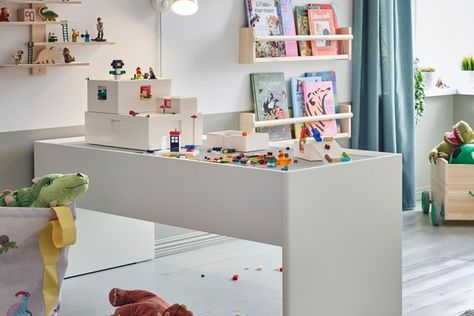 #Ikea and #Lego have joined forces to create this playful #storage set #ikealego #legostorage #kidsroom #kidsstorage #toystorage Creative Toy Storage, Lego Boxes, Play Corner, Lego Table, Lego Room, Lego Storage, Activity Table, Ikea Family, Large Drawers