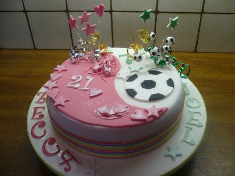 21st pink glitter, spray cake for Rebecca & half soccer, football cake for her brother. Cake For Brother, Happy Birthday Brother Cake, Birthday Cake For Brother, Computer Cake, Chocolate Cake With Name, Sister Birthday Cake, Happy Birthday Chocolate Cake, Best Birthday Cake, Twin Birthday Cakes