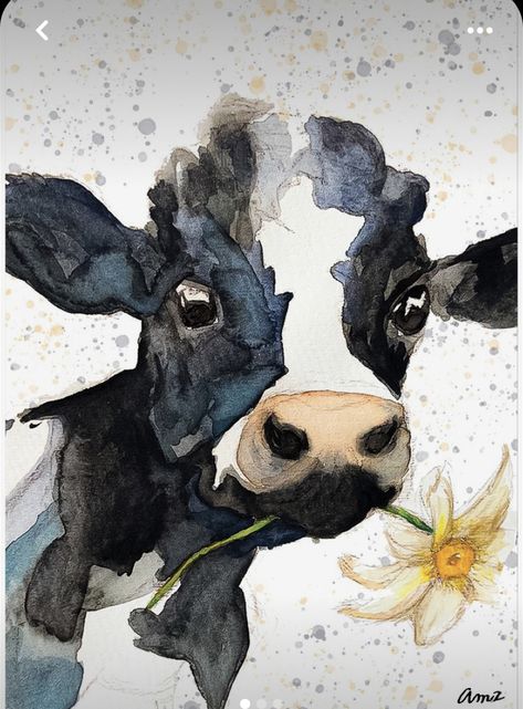 Watercolour Animals Simple, Watercolour Cow, Cow Drawing, Watercolor Projects, Cow Painting, Watercolor Flower Art, Painting Inspo, Cow Art, Wall Papers