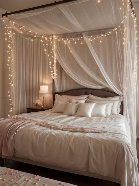 Cozy Glam Bedroom, Canopy Bed Curtains, Glam Bedroom Decor, Canopy Bed Frame, Glam Bedroom, Romantic Bedroom, Perfect Bedroom, Couple Bedroom, Canopy Bed