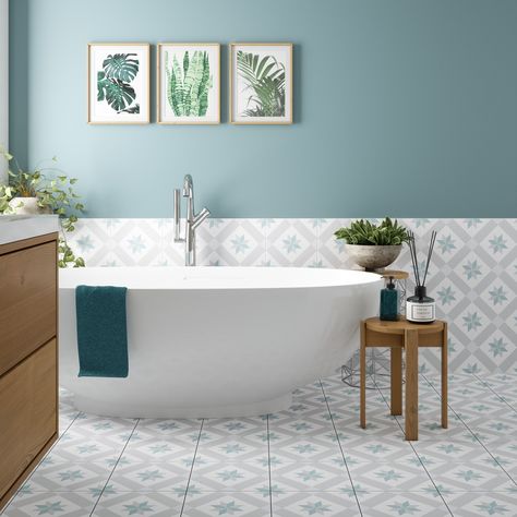 Pattern Pick - Barcelona Star! ⭐ Shop now and save money in our summer sale! 💸 Let your walls and floors do the talking with this magnificent pattern that delivers a bold yet sophisticated look that won’t age. #tileinspiration #patternedtiles #tilegiant Tile Giant, Timeless Bathroom Design, Flooring Bathroom, Timeless Bathroom, Bathroom Color Schemes, Bathroom Color, Tiles Design, Bathroom Inspiration Decor, Bathroom Wall Tile