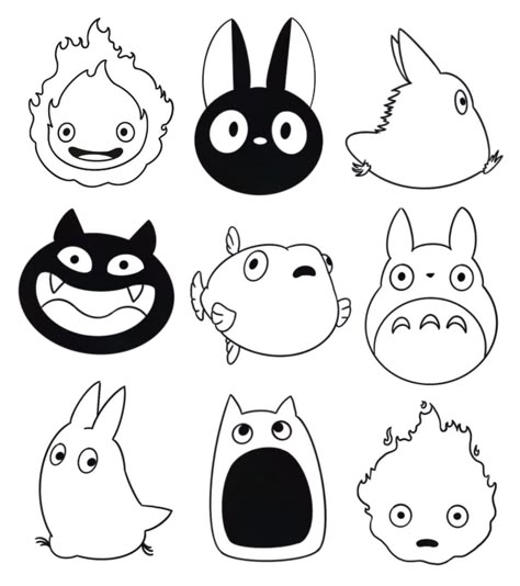 Cute Ghibli Characters, Kawaii Kitty Drawing, Simple Ghibli Art, Studio Ghibli Simple Drawing, Cute Totoro Drawing, Ghibli Doodle Art, Cute Studio Ghibli Doodles, Cute Totoro Art, Easy Studio Ghibli Drawings