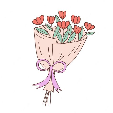 Cute Flower Bouquet Drawing, Drawing Of Bouquet Of Flowers, Cartoon Flower Bouquet, How To Draw A Bouquet, Draw Bouquet Of Flowers, Hand Drawn Bouquet Of Flowers, Drawn Bouquet Of Flowers, Flower Bouquet Doodle, Flower Drawing Bouquet