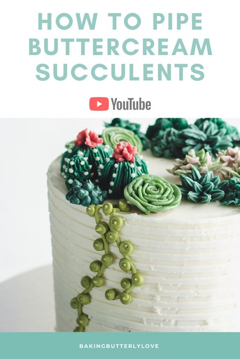 Piping Succulents, Buttercream Succulents, Cake Decorating Tutorials Videos, Cookie Decorations, Cake Piping, Painted Cakes, Cake Videos, Cake Decorating Tutorials, Prickly Pear