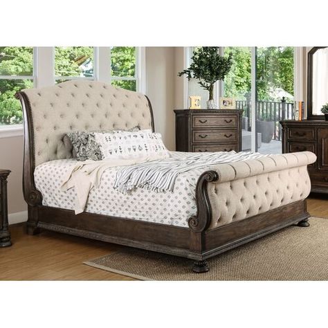 Dowton Abbey Upholstered Sleigh Bed | Wayfair Beige Sleigh Bed, Tufted Sleigh Bed, Fabric Sleigh Bed, King Sleigh Bed, Sleigh Bed Frame, Soothing Bedroom, Queen Sleigh Bed, Upholstered Sleigh Bed, Sleigh Bedroom Set