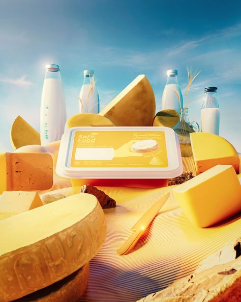 Safe Food spread cheese (12) | Images :: Behance Cheese Advertising, Cheese Product, Food Spread, Commercial Ads, Social Media Calendar, Cheese Spread, Ads Creative, Blender 3d, Print Ads