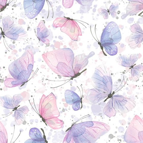 Premium Photo | Watercolor illustration of pink and lilac butterflies seamless pattern gentle airy with splashes of paint for fabric textiles wallpaper prints scrap paper Cute Fabric Patterns, Butterfly Backgrounds, Photo Butterfly, Butterfly Patterns, Butterfly Prints, Art Papillon, Butterflies Pattern, Watercolor Butterfly, Butterfly Background