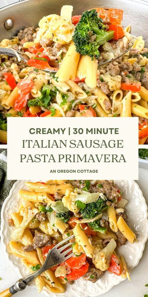 Recipe With Italian Sausage, Easy Pasta Primavera, Sausage And Vegetables, Primavera Recipe, Pasta Primavera Recipe, Yummy Pasta, Italian Sausage Pasta, Italian Sausage Recipes, Seasonal Vegetables