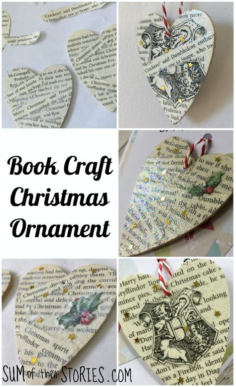 Old Song Book Crafts, Craft Using Old Books, Christmas Ornaments Made From Old Book Pages, Old Book Ornaments Diy, Christmas Ornaments Made From Old Books, Christmas Tree From Book Pages, Ornaments From Old Christmas Cards, Book Lover Ornament Diy, Craft With Old Books