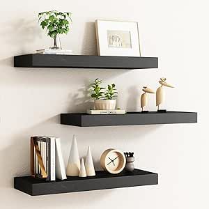 BOFIRE Floating Shelves, Wall Mounted Rustic Wood Shelves for Bathroom, Bedroom, Living Room, Kitchen, Small Hanging Shelf for Books/Storage/Room Decor (Black, 17 Inch) Storage Room Decor, Display Shelves Decor, Wood Bedroom Decor, Wall Mounted Wood Shelves, Rustic Wood Shelves, Shelf For Books, Black Wall Shelves, Shelves For Bathroom, Books Storage