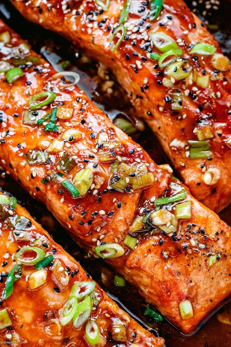 Salmon Stack Recipe, Teriyaki Salmon Skewers, Blackened Teriyaki Salmon, Salmon Portion Recipes, Teryokie Salmon, Miso Teriyaki Salmon, Salmon Steaks Baked, Teryikie Salmon, Salmon Asian Recipes