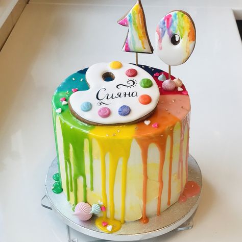 Paint cake Paint Cake Design, Cake Designs Art Theme, Cake For An Artist Birthday, Painting Party Cake Ideas, Cake Design For Artist, Painter Birthday Cake, Paint Pallet Cake Ideas, Painting Birthday Cake Ideas, Painting Themed Cake