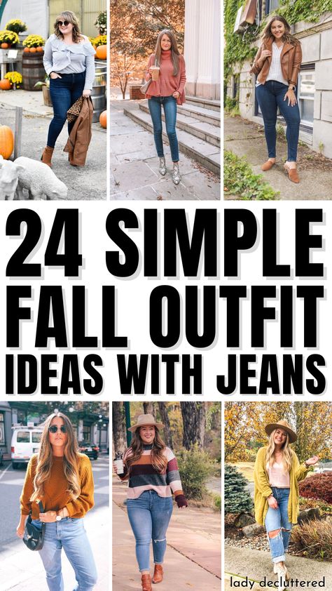 24 Simple Fall Outfit Ideas with Jeans Fall Easy Outfits Casual, Fall Style Jeans, Casual Jean Fall Outfits, Cozy Fall Outfits Jeans, Light Jean Outfits Fall, Light Jean Winter Outfits, Fall Boyfriend Jeans Outfit, Casual Fall Outfits With Jeans, Fall Outfits With Blue Jeans