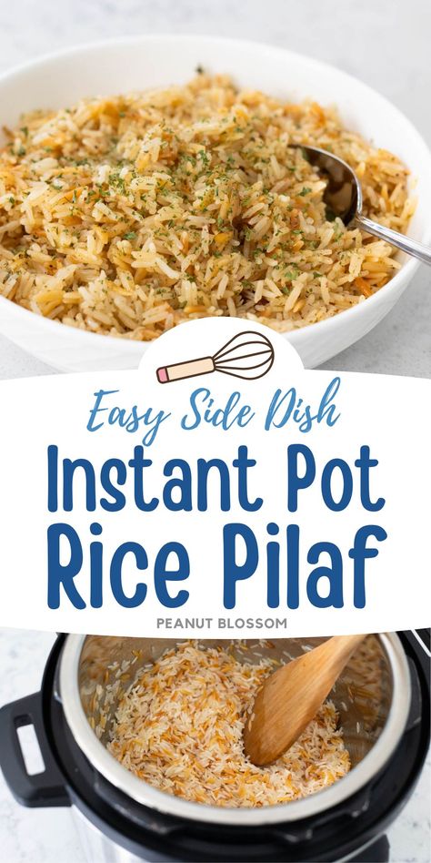 You can make ahead this Instant Pot rice pilaf recipe for a special holiday dinner like Easter or Christmas and simply reheat it in the microwave. A perfect Rice-a-roni copycat recipe, you can scale it to feed a crowd if you have the right size Instant Pot. Instapot Rice Pilaf, Instant Pot Rice Recipes White, Instant Pot Rice Pilaf Recipes, Instant Pot Rice Jasmine, Rice Pilaf Recipe Easy Instant Pot, Instapot Rice Recipe, Rice Roni Recipes, Instant Pot Rice A Roni, Gluten Free Rice Pilaf